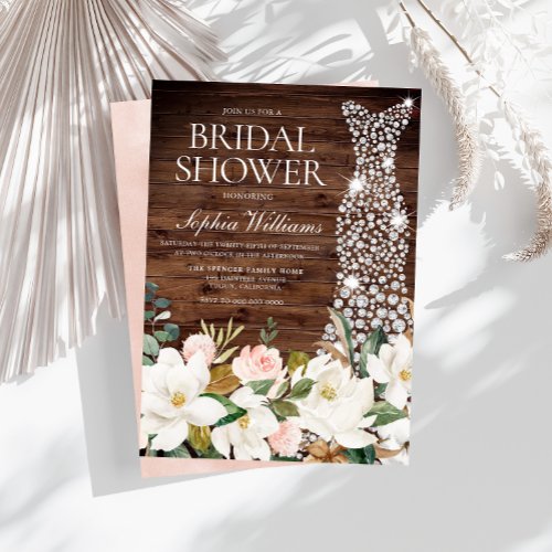 White Dress Blush White Rustic Bridal Shower Invitation