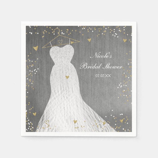 White Dress on Gold Hanger Bridal Shower Paper Napkins (Front)