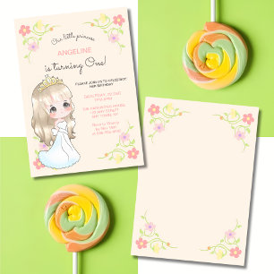 White Dress Princess Floral Peach Birthday Invitation