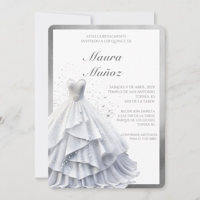 White dress quinceañera invitation  (Front)
