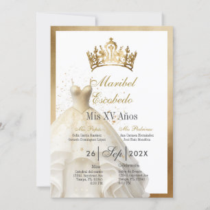 White dress quinceañera  invitation