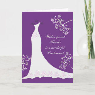 White dress, swirls on purple Wedding Thank You