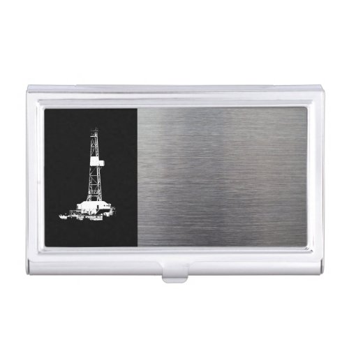 White Drilling Rig Silhouette Business Card Holder