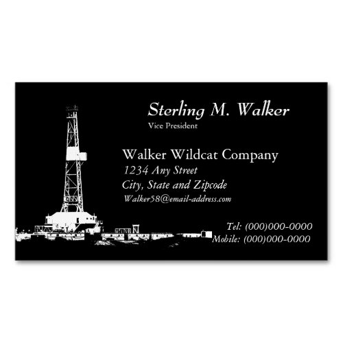 White Drilling Rig Silhouette Business Card Magnet