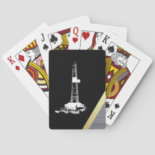 White Drilling Rig Silhouette on Black and Metal Poker Cards