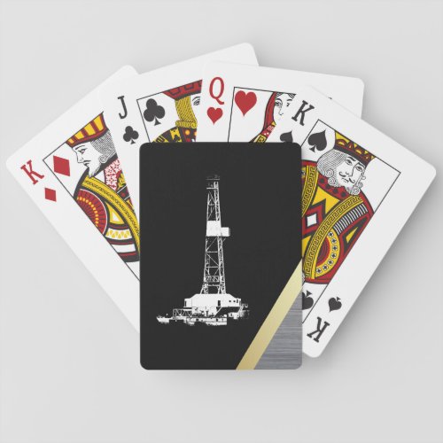 White Drilling Rig Silhouette on Black and Metal Poker Cards