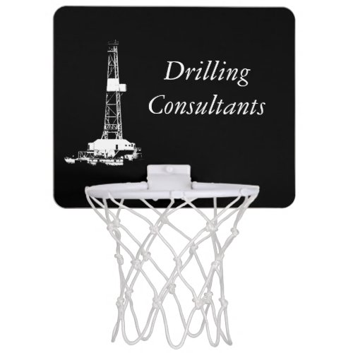 White Drilling Rig Silhouette on Black Background Mini Basketball Hoop