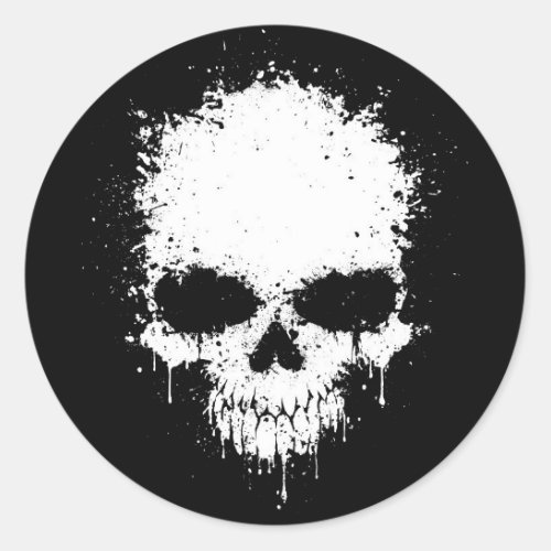 White Dripping Splatter Skull Classic Round Sticker