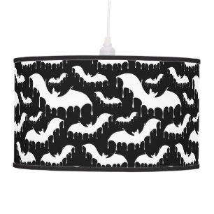 White Drippy Vampire Bats on Black Nu Goth Gothic Hanging Lamp