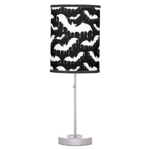 White Drippy Vampire Bats on Black Nu Goth Gothic Table Lamp