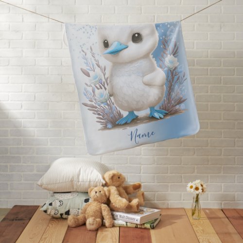 White Duck Blue Floral Baby  Blanket