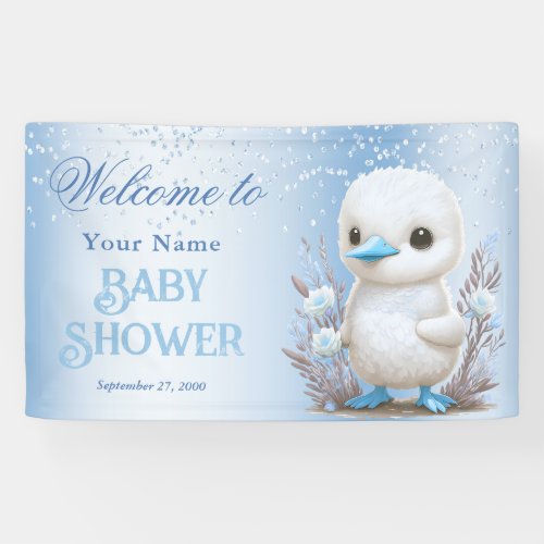 White Duck Blue Floral Baby Shower Welcome Banner