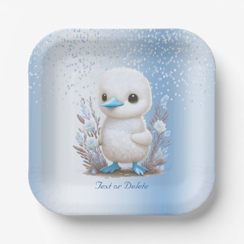 White Duck Blue Floral Paper Plate