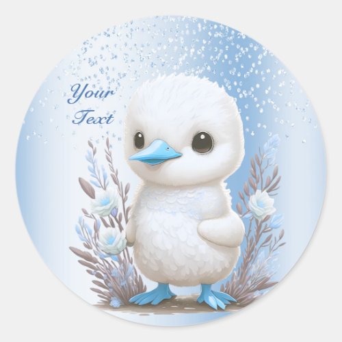 White Duck Blue Floral Sticker