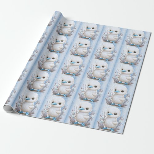 White Duck Blue Floral Wrapping Paper