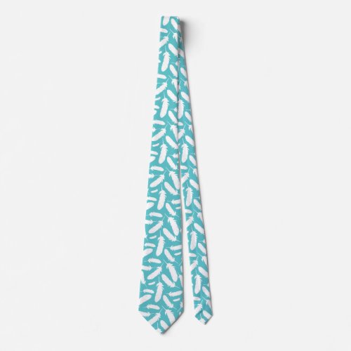 White Duck Feathers Teal Patterned Neck Tie