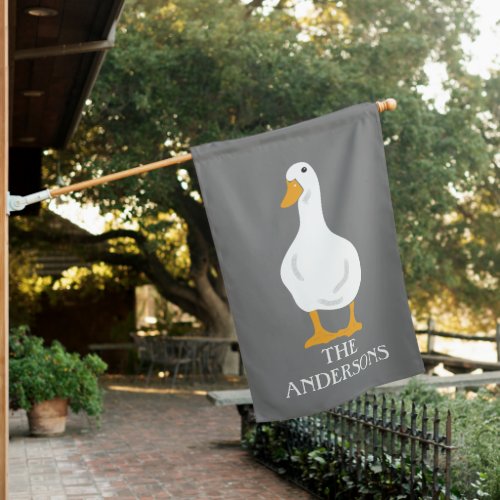 White Duck Illustration Gray Personalized House Flag