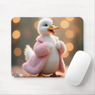 White Duck In Pink Fur Coat Mouse Pad