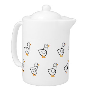 White Duck Pattern Teapot