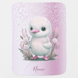 White Duck Pink Floral Baby Blanket