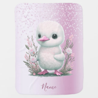 White Duck Pink Floral Baby Blanket