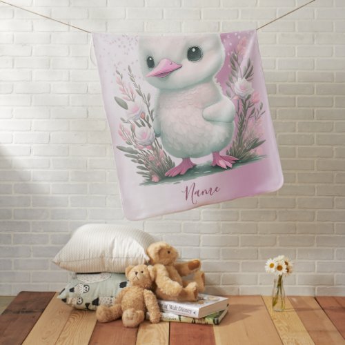 White Duck Pink Floral Baby  Blanket