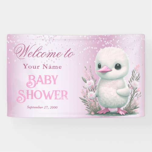 White Duck Pink Floral Baby Shower Welcome Banner