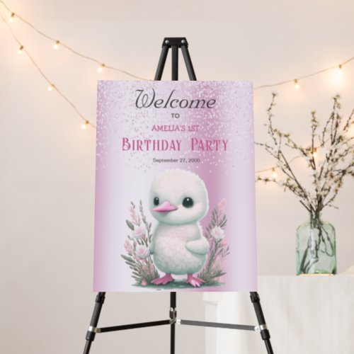 White Duck Pink Floral Birthday Welcome Foam Board