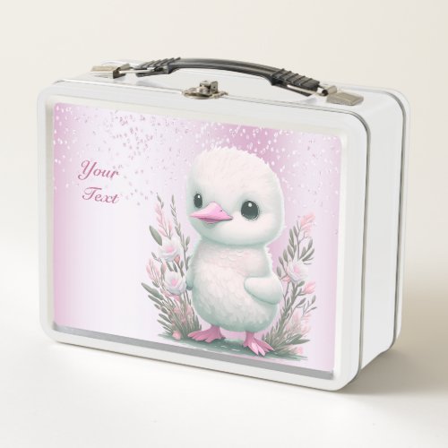 White Duck Pink Floral Metal Lunch Box