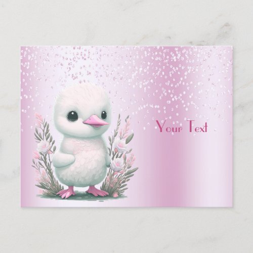 White Duck Pink Floral Postcard