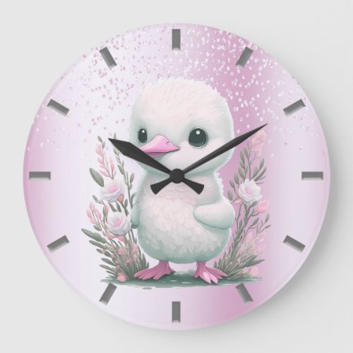 White Duck Pink Floral Wall Clock