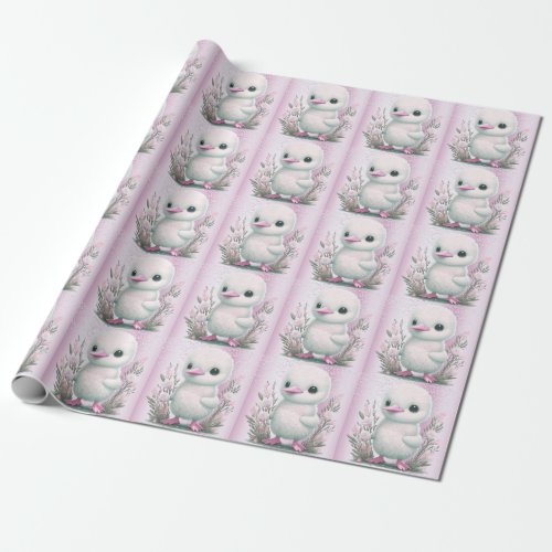 White Duck Pink Floral Wrapping Paper
