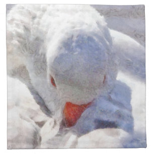 White Duck Preening Art Cloth Napkin