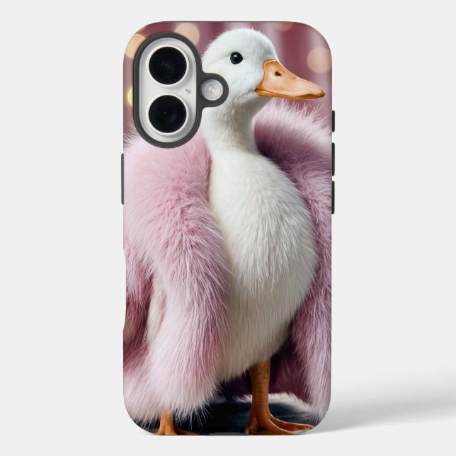 White Duck Wearing a Pink Fur Coat Case-Mate iPhone Case (Back)