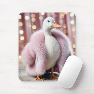 White Duck Wearing a Pink Fur Coat Mouse Pad