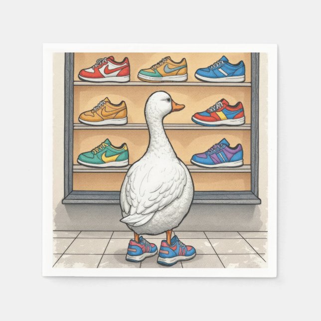 White Duck Window Shopping For Sneakers Napkins (Front)