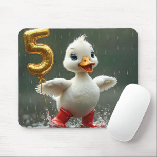 White Duckling In a Rain Puddle With #5 Balloon Mouse Pad