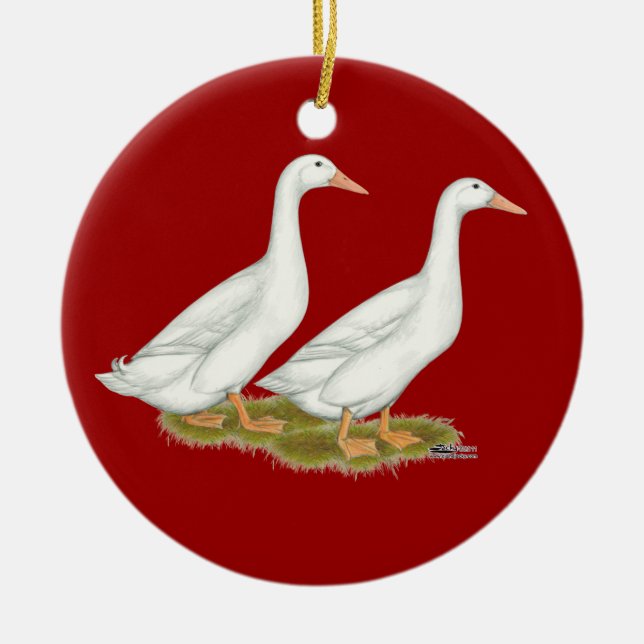 White Ducks Ceramic Ornament (Front)