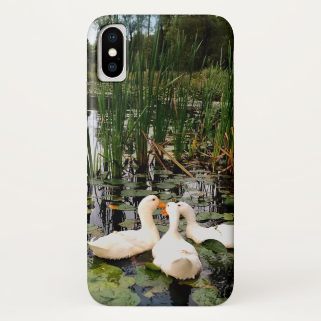 White ducks, lily pads, cattails, lake shore Case-Mate iPhone case (Back)