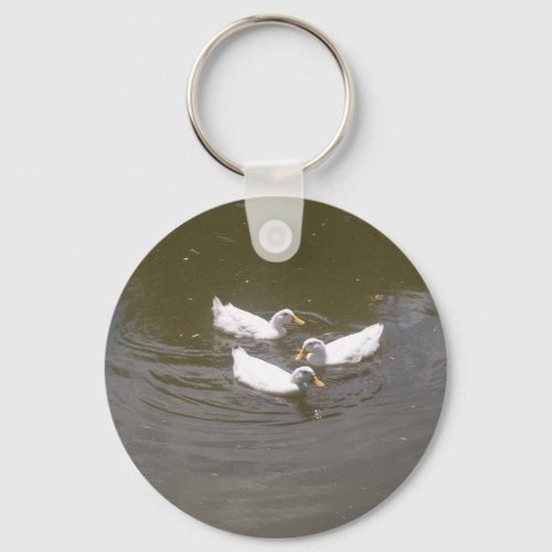 White Ducks Swimming Keychain