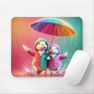 White Ducks Walking In The Rain Mouse Pad