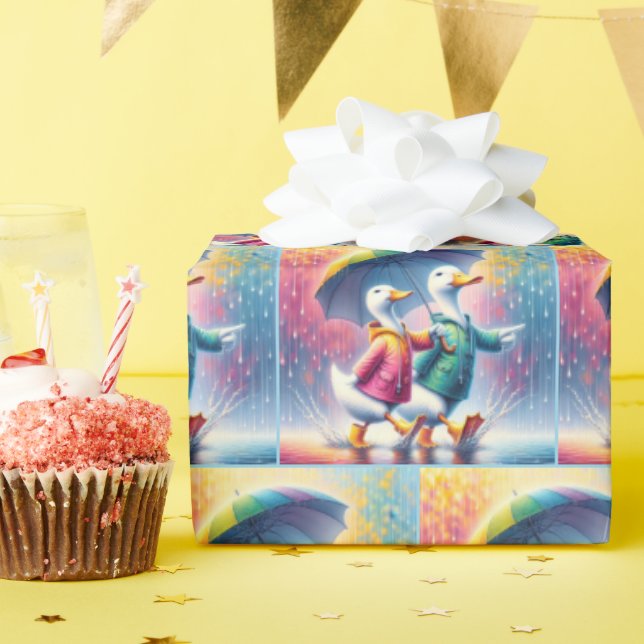 White Ducks Walking In The Rain Wrapping Paper (Birthday Party)
