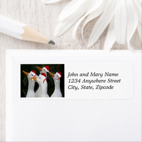 White Ducks Wearing Santa Hats Return Address Label