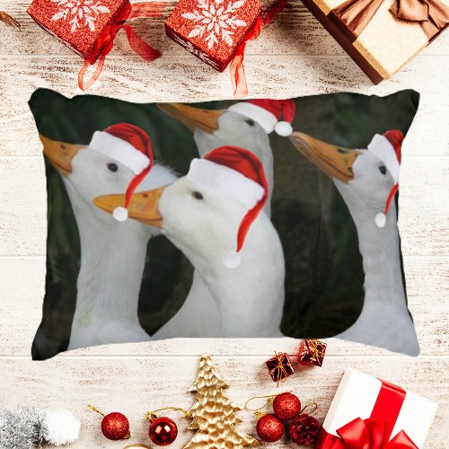 White Ducks with Santa Hats Holiday Accent Pillow