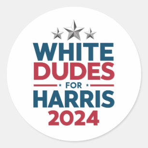 White Dudes For Harris-2024 Election Classic Round Sticker