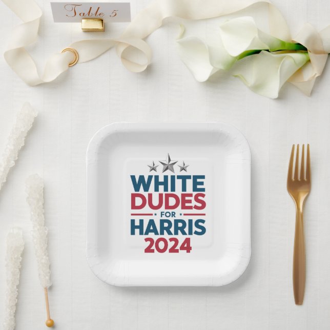 White Dudes For Harris-2024 Election Paper Plates (Wedding)