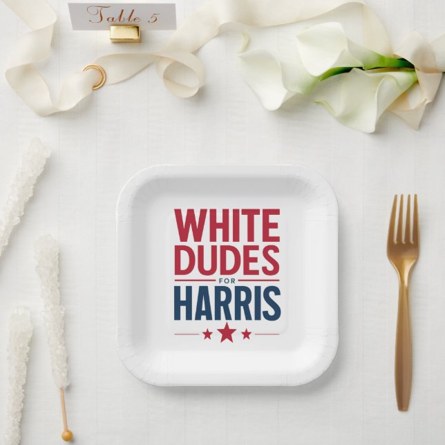 White Dudes For Harris Election Kamala Harris 2024 Paper Plates (Wedding)