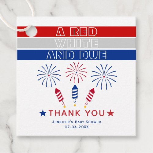 White Due 4th of July firecrackers baby shower Favor Tags