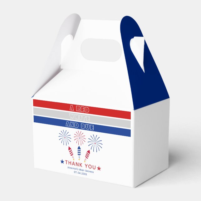White Due 4th of July Thank You baby shower Favor Boxes (Front Side)