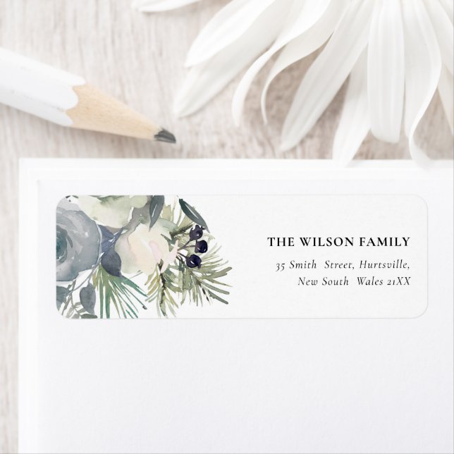 White Dusky Green Christmas Foliage Address Label (Insitu)